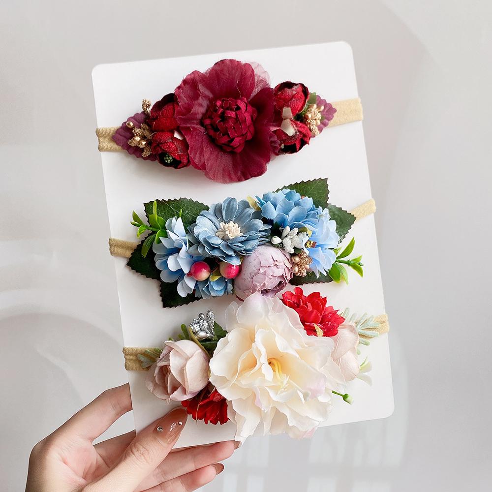 3/4Pcs/set Cute Artificial Flower Baby Headband Newborn Elastic Nylon Hair Bands Toddler Hairbands Headwear Kid Accessories Gift