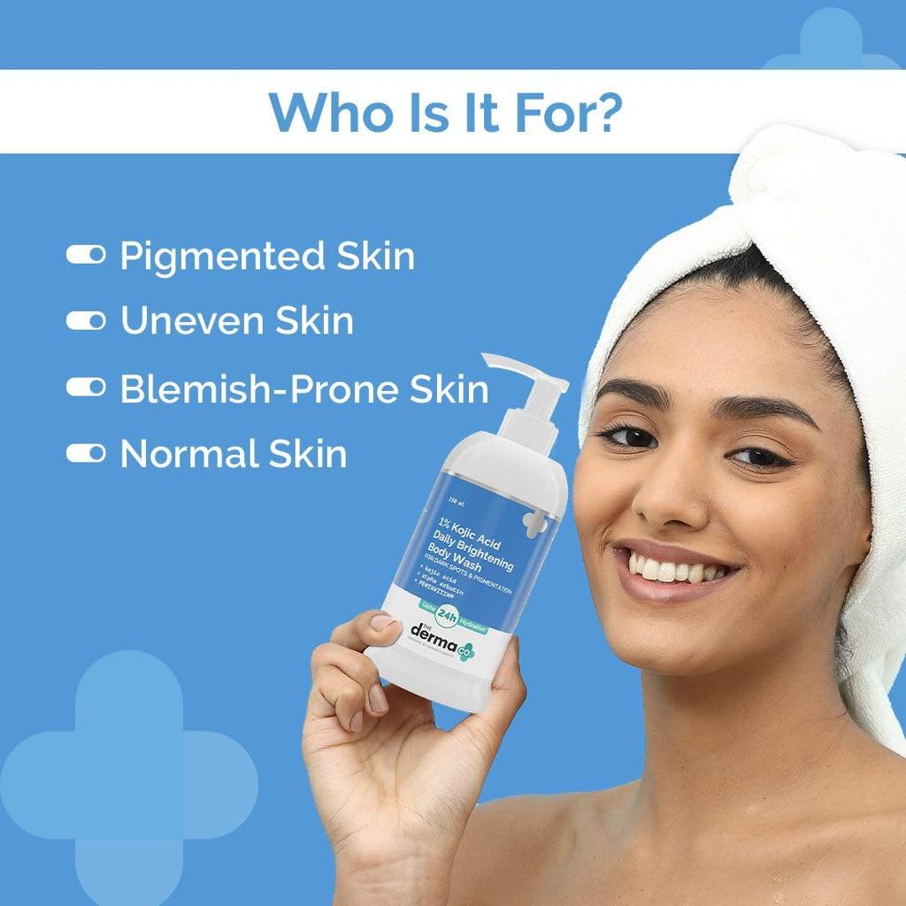 The Derma Co 1% Kojic Acid Daily Brightening Body Wash 250 ml | Reduces Dark Spots & Pigmentation