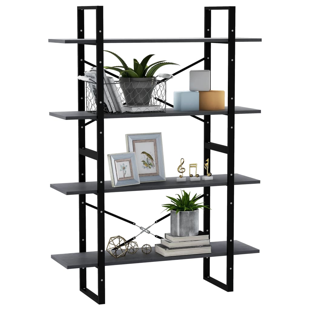 Bookshelf 4 Shelves Grey 100 x 30 x 140 cm Solid Pine Wood