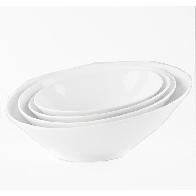 Creative Pure White Ceramic Multi-Purpose Bowl: Hot Pot, Salad, Soup, Pasta, Ramen, Slanted Rim Design.