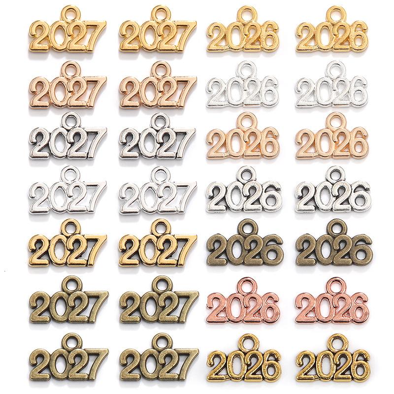 50Pcs Vintage Alloy 9*14Mm Number Charms 2026 2027 Year Pendants Diy Earring Bracelet Necklace Jewelry Making Crafts Accessories