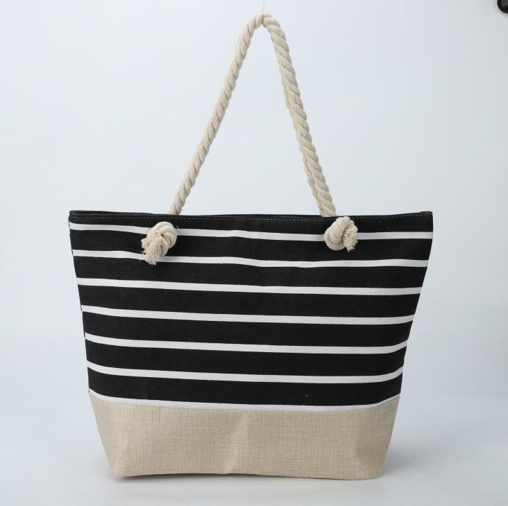 

Women Canvas Beach Tote Bag Large Capacity Striped Shoulder Bag Rope Handle Summer Travel Shopping Handbag Casual Seaside Tote Purse
