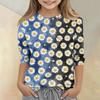 Girls Floral Print Crew Neck Three Quarter Sleeve Casual T Shirt Lightweight Soft Fabric Comfortable Fit Everyday Wear
