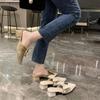 With Bow Low Heel Outside Shoes Khaki Women's Slippers and Ladies Sandals Pointed Toe Slides Mules Korea Style G Luxury H Sandal