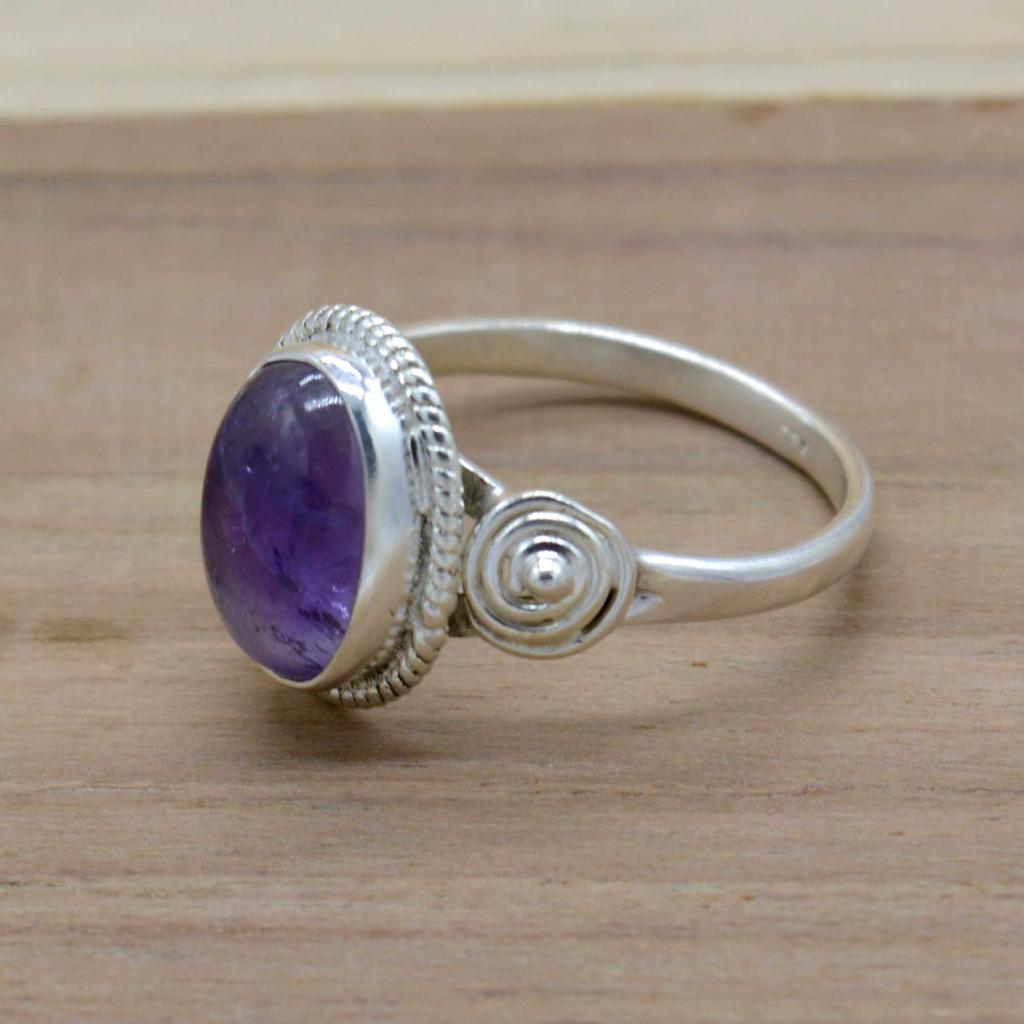 Amethyst Silver Women Ring, Natural Gemstone & 925 Sterling Silver Handmade Antique Jewelry, Valentine's Day Gift For Her