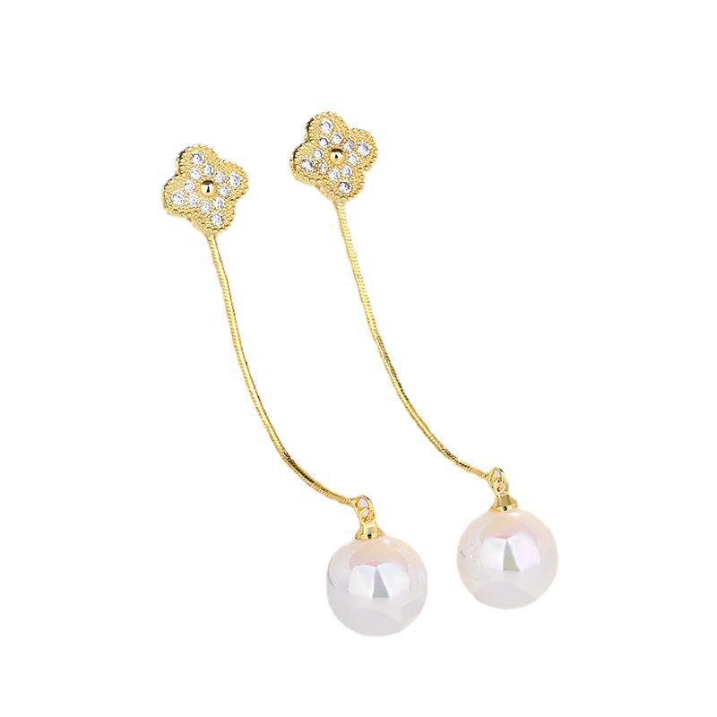 Meerjungfrau Vierblatt Krokodil Perlen Ohrringe Nadel Temperament Lange Ohrringe Einfache Ohrringe Quastenohrringe