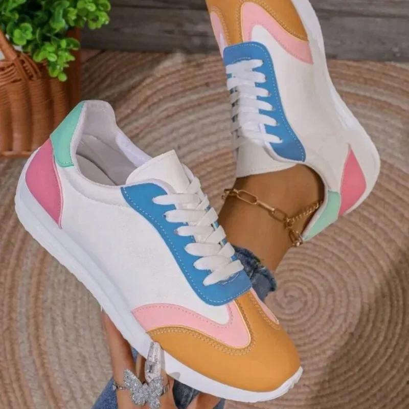 Autumn Women Flat Casual Comfortable Shoes Fashion Color Matching Lace Up Walking Women Sneakers Soft Breathable Running Loafers