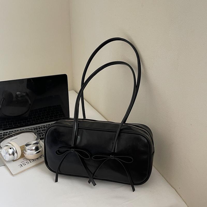 PU Solid Color Bow Zipper Satchels 2026 High Quality Temperament Bags Exquisite Designer Recommendatis Fashi Shoulder Bags