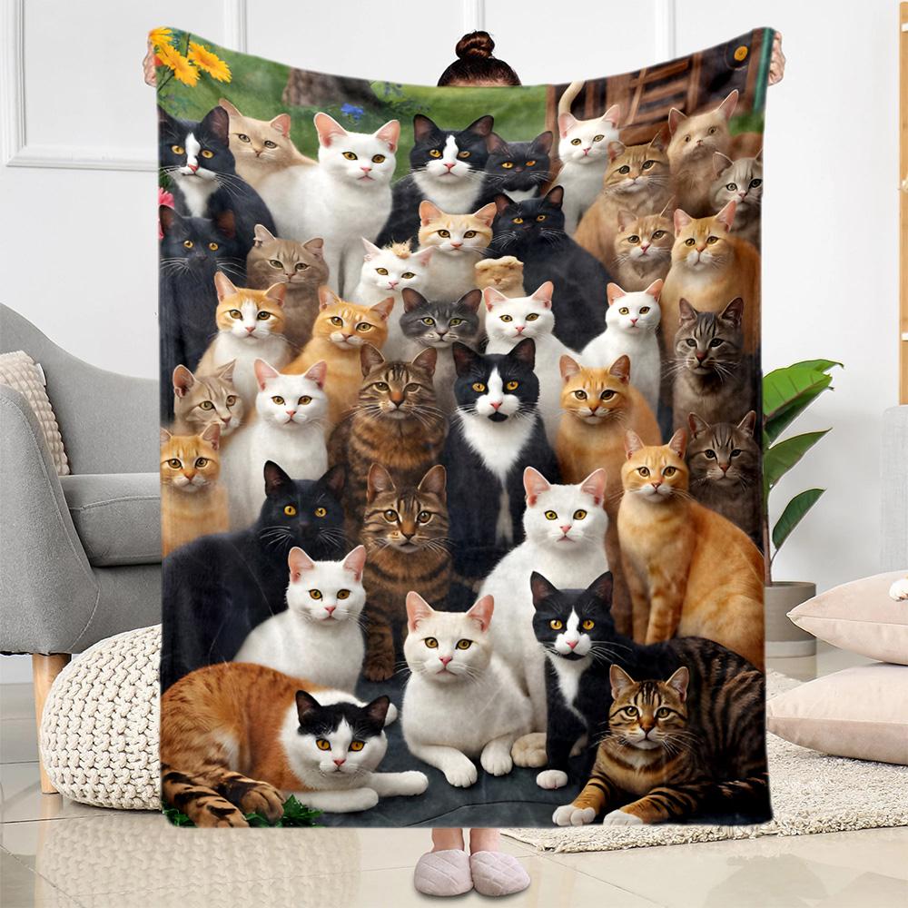 Cats In A Garden Flannel Blanket,Lightweight,Office Blanket,Sofa Blanket,Comfortable Blanket