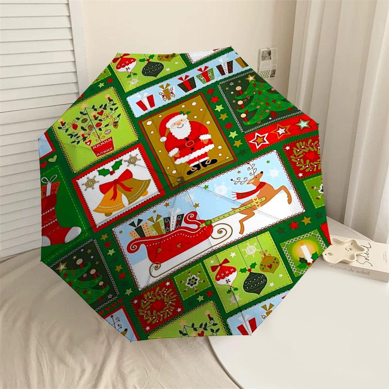 

1PC Christmas, ornamentsAutomatic Open/Close Umbrella with Windproof, 8-Rib Sturdy Canopy, Durable Ribs, Fashionable Design, Outdoor Accessory, Fun Pr