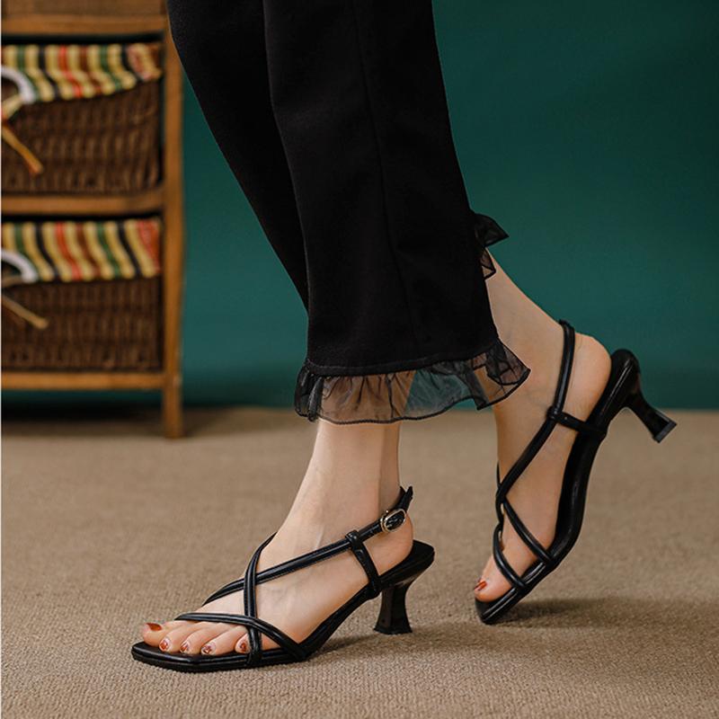 

Fashion 2025 summer narrow band gladiator sandals women strange high heels sandalias mujer elegant ankle strap sandalias de tacón 39 чёрный