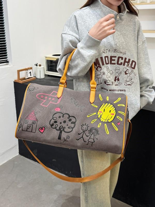 Trendy Graffiti Travel Bag: New Fashion Casual Luggage with Wet/Dry Separation for Women