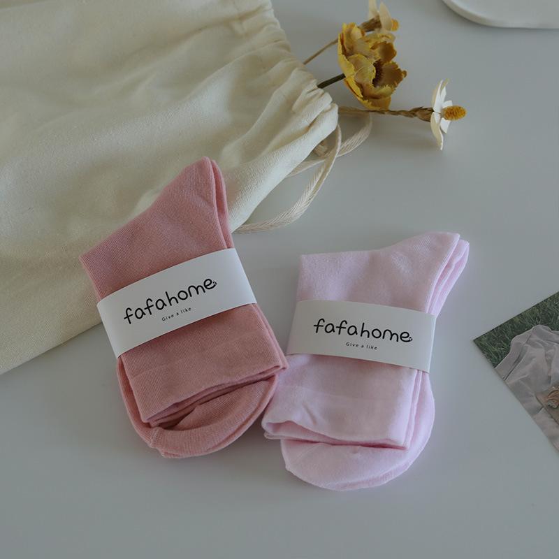 Fafahome Gentle Color Loose Confinement Socks Solid Color Girl Pink Versatile Cotton Socks