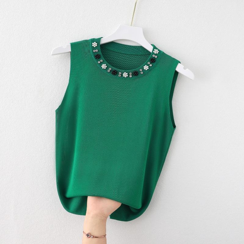 

Элегантный женский безрукавный трикотажный жилет с бисером, модный новый повседневный топ, женская нижняя рубашка, майка, трикотажный свитер с бисером 2465 One Size темно-зеленого