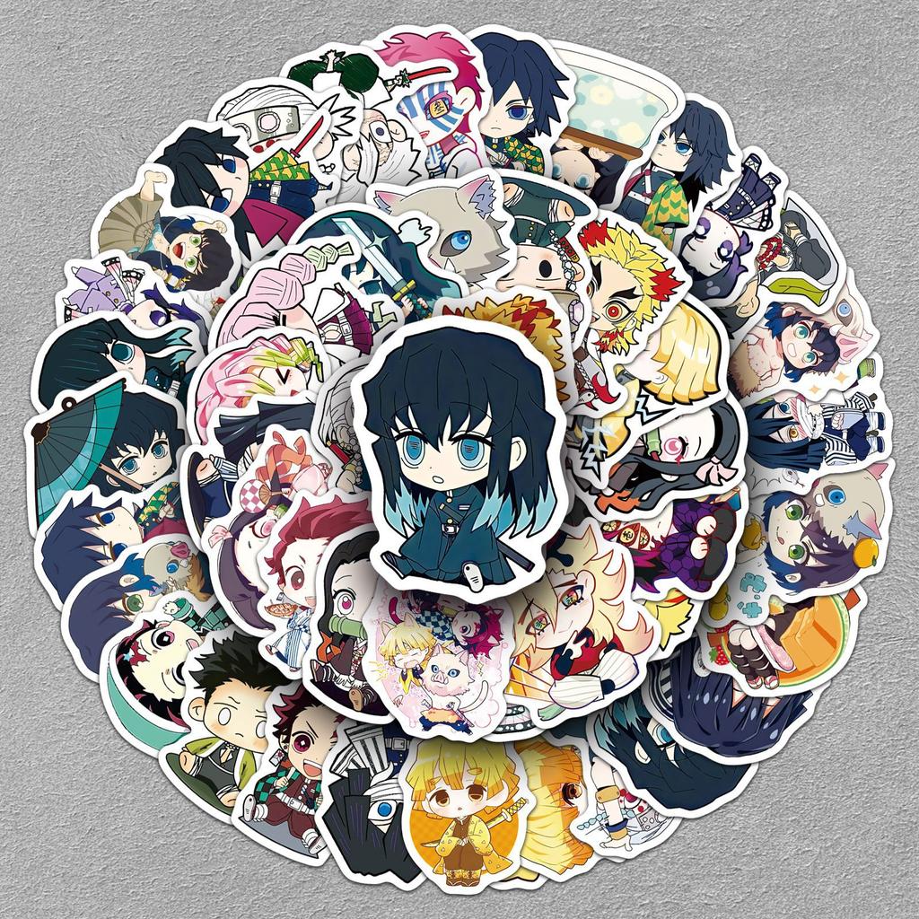 Demon Slayer 50 Pcs Chibi Style Stickers Cute Kawaii Anime Cartoon Decals For Guitar Stationery Journal DIY Decor For Anime Fans