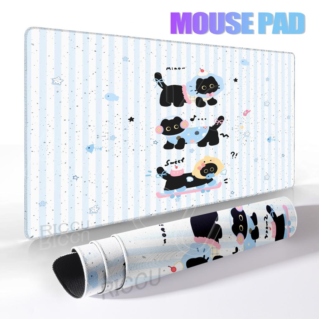 Large Cute Black Cat Mouse Pad E-sport Computer Keyboard Pad Mouse Mat Natural Rubber Anti-Slip Office Desk Pad Gift for Friend