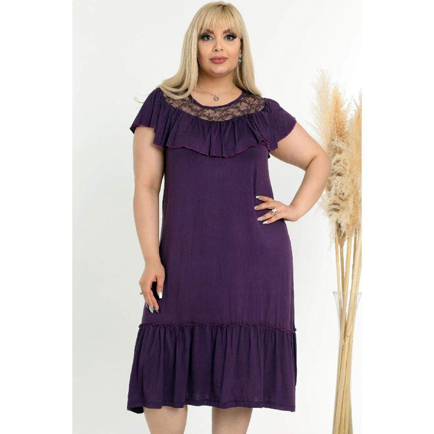 

Casting Cut Collar Lace And Ruffle Detailed Short Sleeve Dress 42-44 бордовий