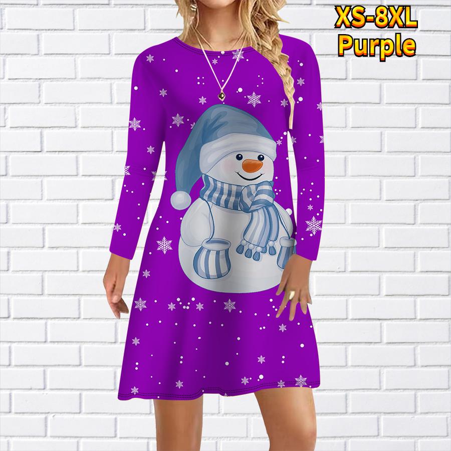 

Женское повседневное платье с милым принтом снеговика, платья для женщин с круглым вырезом и коротким рукавом, платье больших размеров 8XL фиолетовый