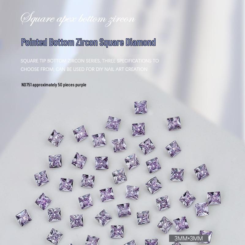 Décorations d'ongles carrées en zircon 5A, 50 pièces