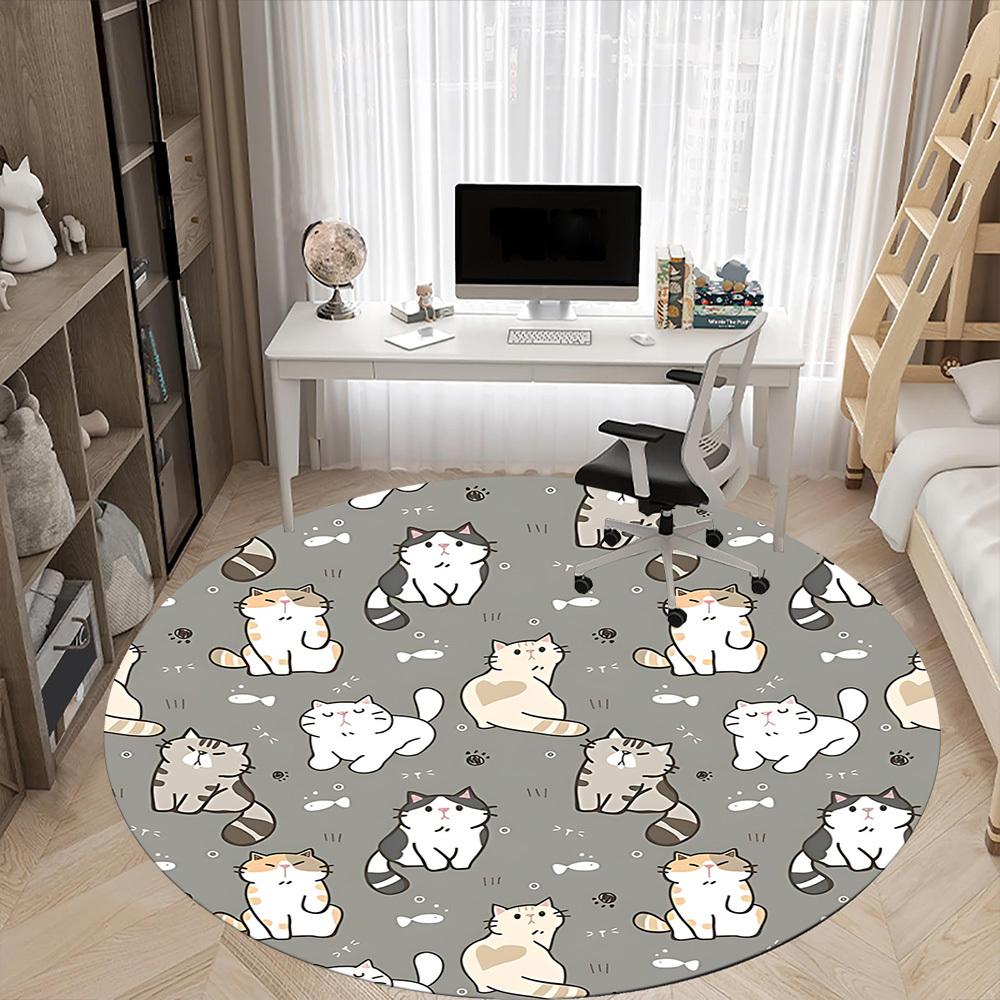 1pc Cats Fish Office Round Area Rug, Under Office Chairs Bedroom Living Room Home Decor, Room Deco
