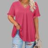 Women S Plus Size Casual Solid Short Sleeve Petal Sleeve V Neck Top
