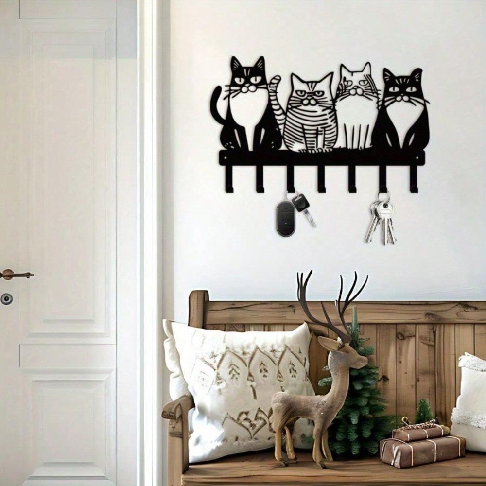 

1pc Adorable Cat Wall Hook Coat Towel Key Holder Metal Home Decor Gift TY7137 чорний