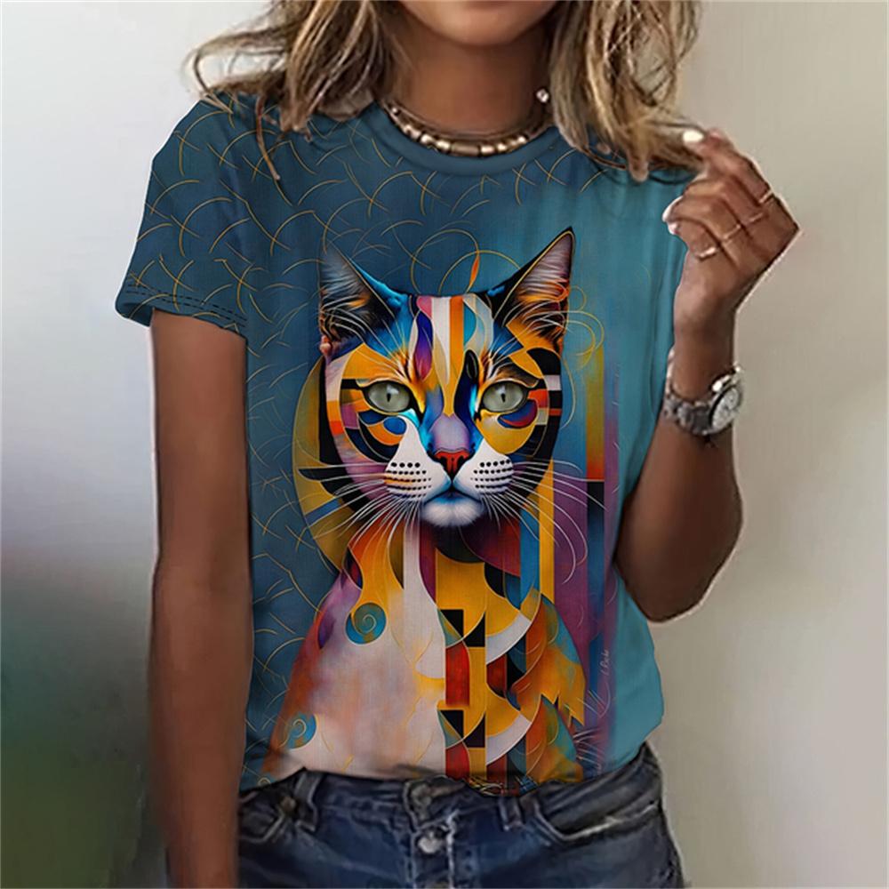 Cute Cartoon Cat Women's T-Shirts Fashion Top 3d Cute Animals T Shirt Women Casual Short Sleeve O-Neck Oversized Female Clothing