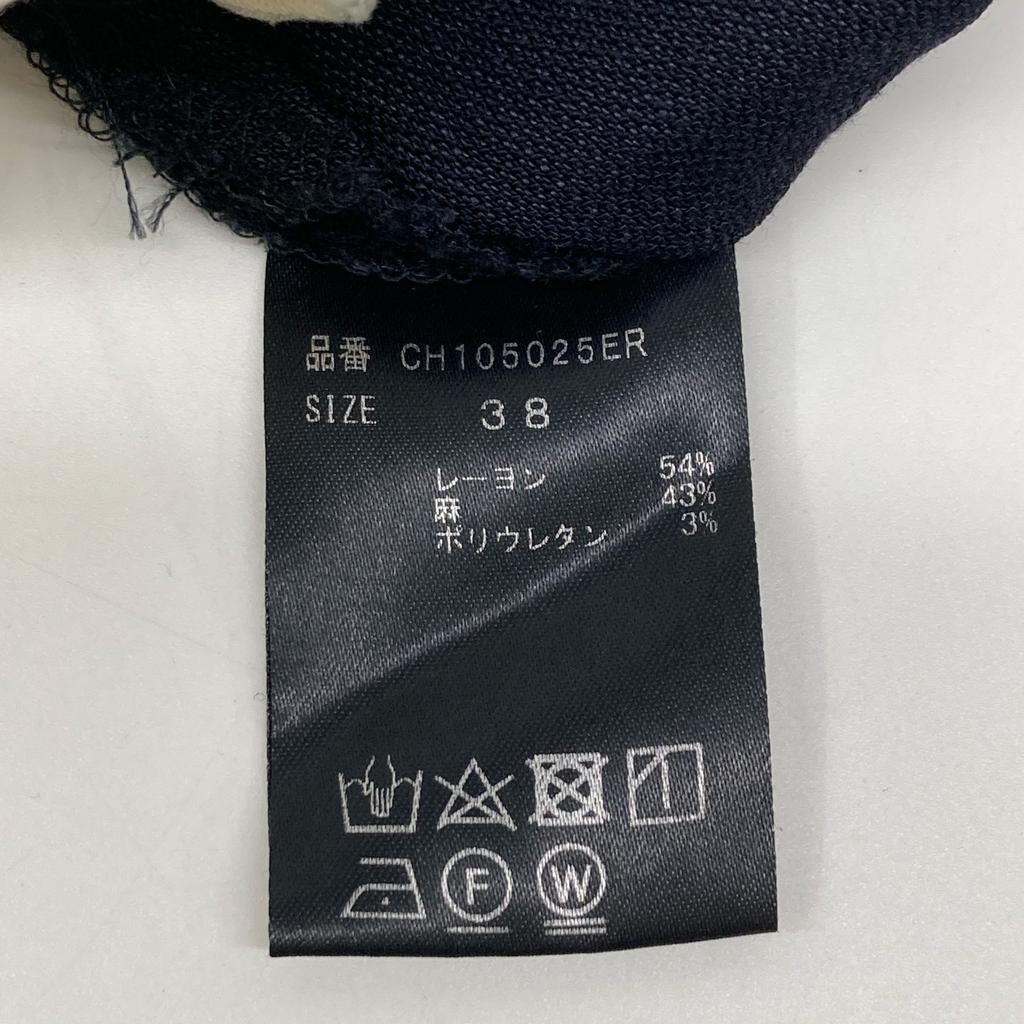 chaos Gentleman Lady Navy Rayon X Linen Two-Pleated Pants Bottoms 38 NavyUsed