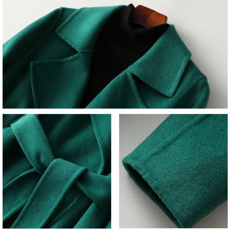 Handcrafted Long Woolen Coat for Women - Elegant Pure Color Overcoat