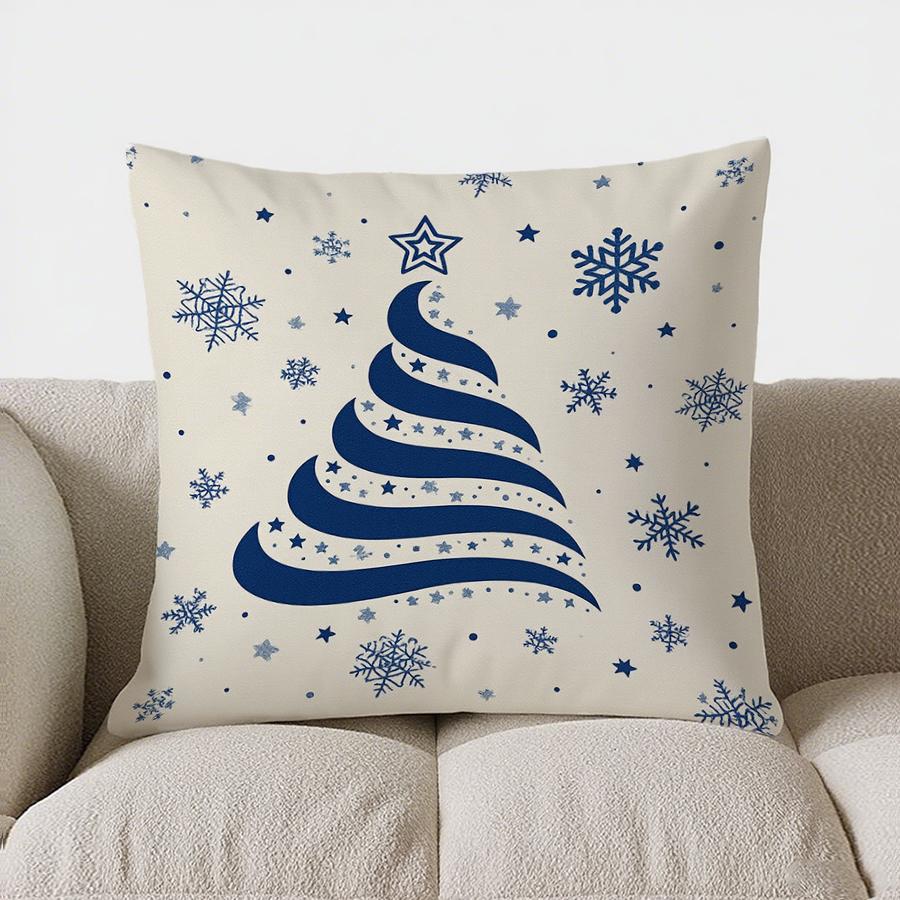 Home Decor Blue Christmas Trees And Snowflakes Pillow Cover Pattern Cushion Cover Suitable For Sofa Bedroom Car Pillow Cover