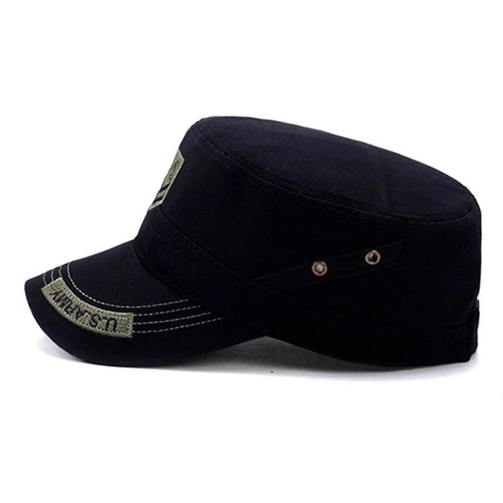 Unisex US Letter Embroidery Military Cap Spring Autumn Outdoor Adjustable Casual Hats Men Flat Top Caps