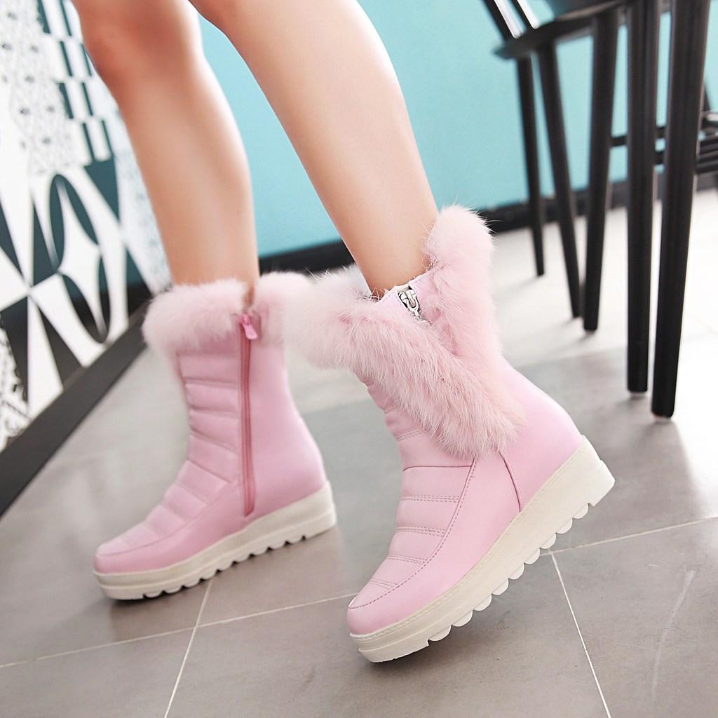 Women's snow boots winter new flat-bottomed slope heel rabbit fur short boots large size warm plush short boots