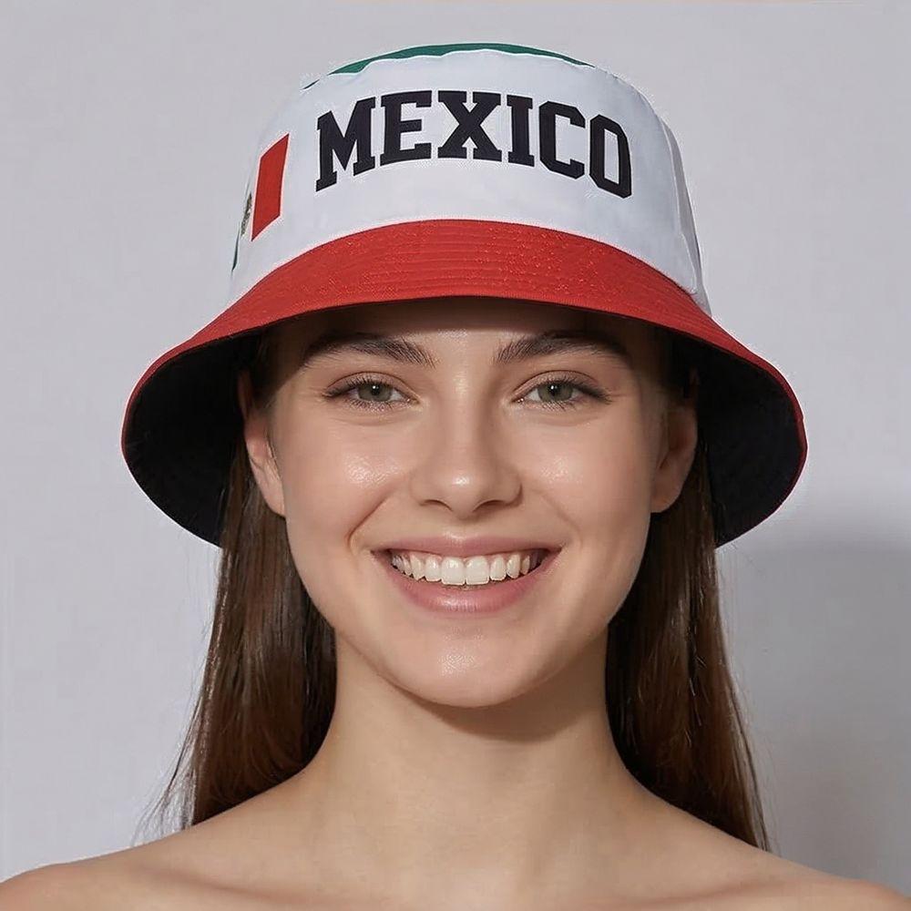 New Mexican Flag Beach Cap - Fashionable Outdoor Sun Hat for Both Men and Women with Printed Letters - Fan Hat with Basin Shape