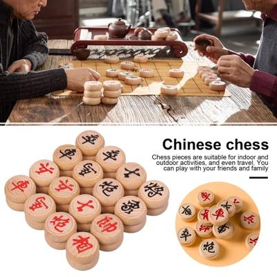 1 Set Wooden Chinese Chess with Plastic Paper Chessboard Travel Traditional Chinese Xiangqi Chess Pieces Strategy Board Game Teens Adults Gift