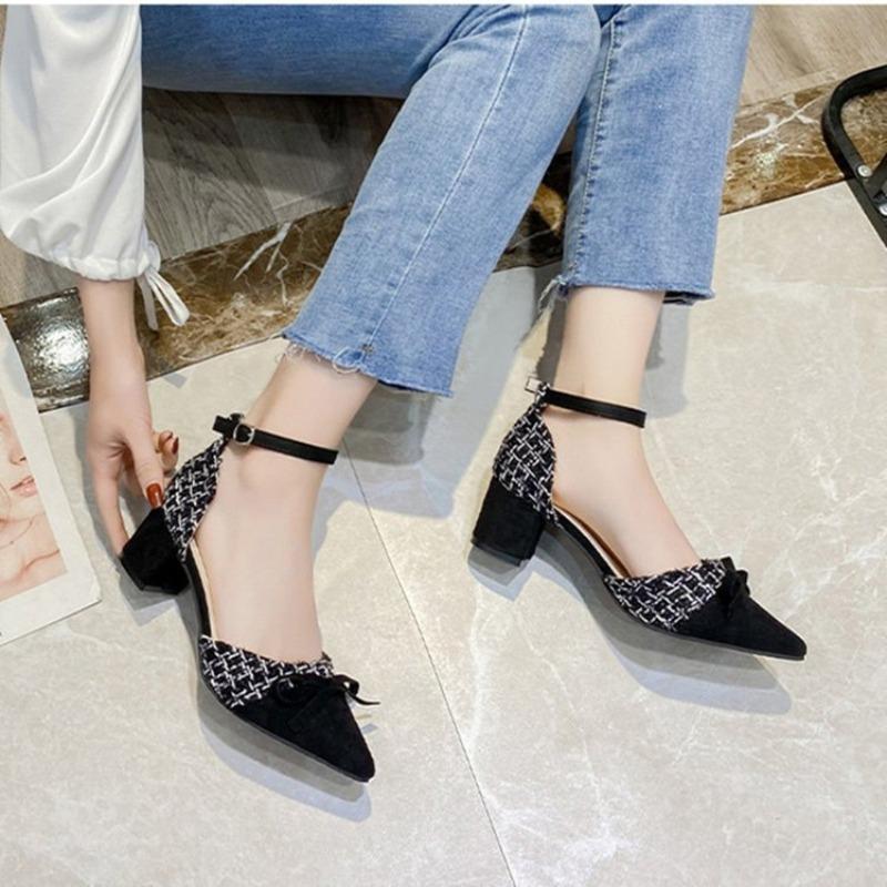 

All-purpose Sandals, New High-heeled Shoes, Single-button Front Closure Flats, Women s Shoes 34 чёрный