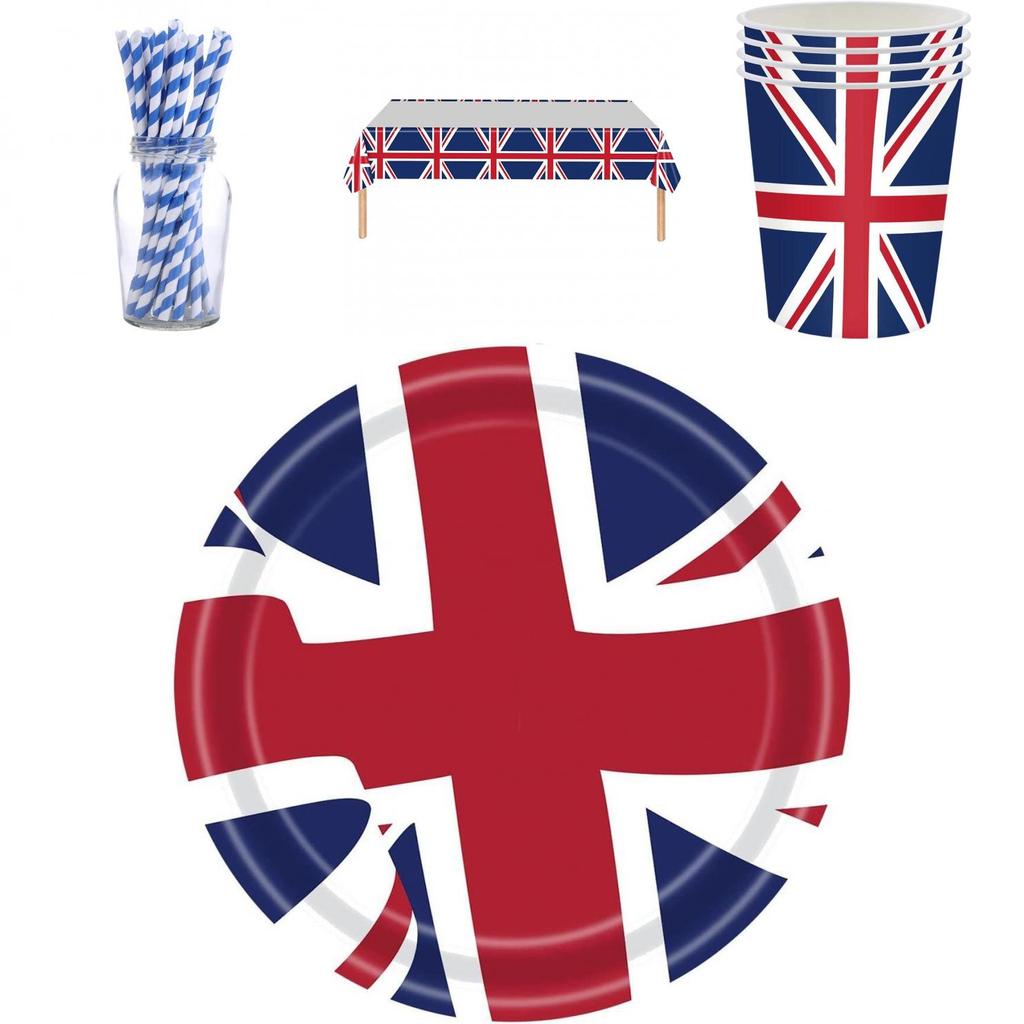 Britische Flagge Partyzubehör Set Gedenken Sie dem Platinjubiläum 2022 mit diesem wertvollen, multifunktionalen Set!