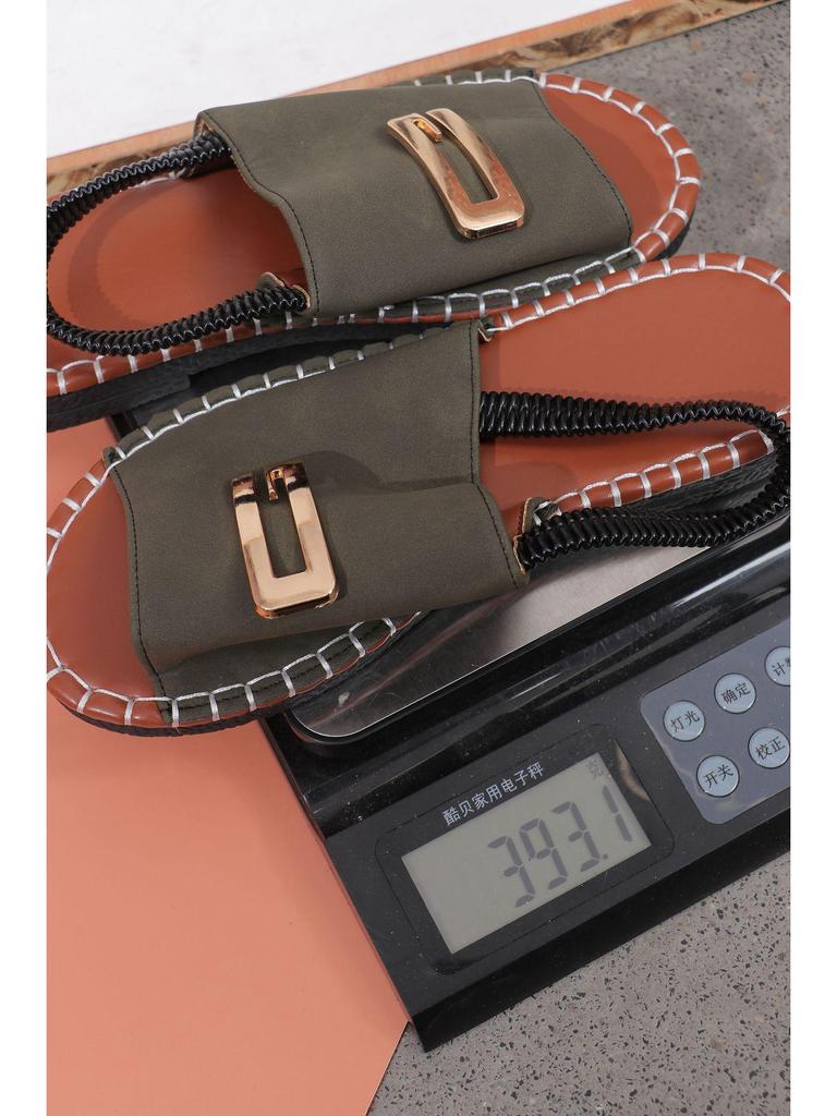 Women's European & American Flat Sandals with Elastic Fabric Band and Metal Accents, Plus Size, Beach-Ready.