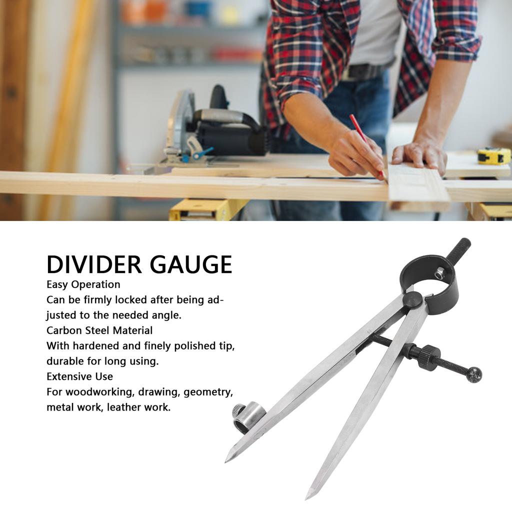 Wing Divider Gauge Carbon Steel Adjustable Angle Lockable Scribing Tool for Woodworking