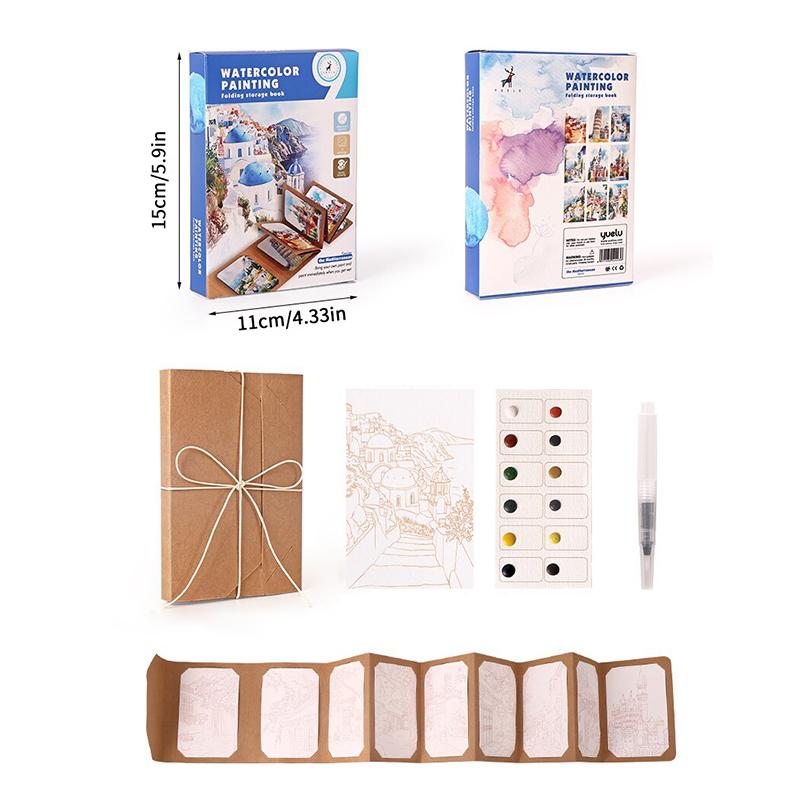 9 Blatt/Set Aquarellmalset, Dickes Aquarell-Faltaufbewahrungsbuch Mit Einem Stift, Feiertags-Geburtstagsgeschenk, Partygeschenk