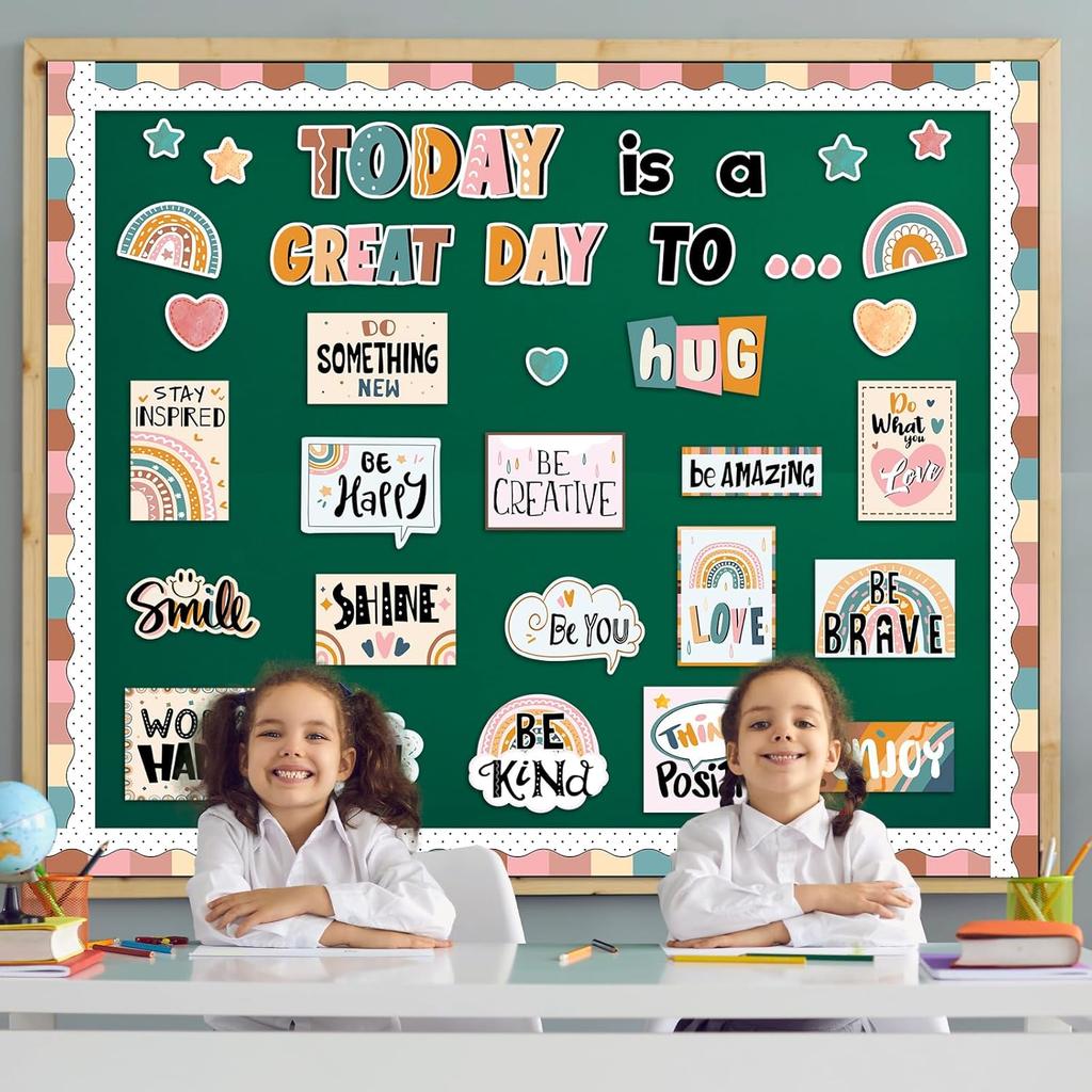 Today Is A Great Day Bulletin Board Set Boho Rainbow Inspiration Classroom Decor for Teachers Positive Affirmations Accents Motivational Cutouts for
