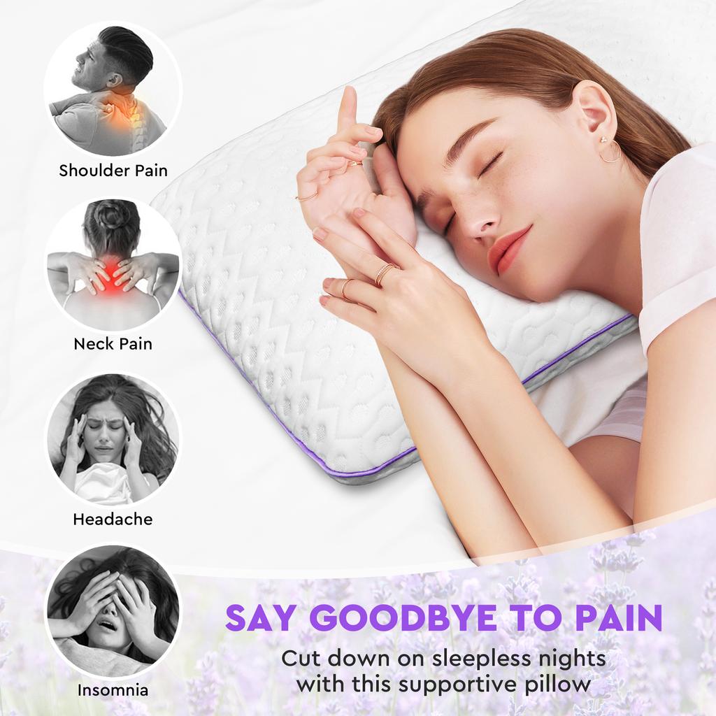 Interi Purple Pillow Queen Size Cooling Memory Foam Pillow With Lavender Scent For Side Sleeper Back Support Neck Pain Relief