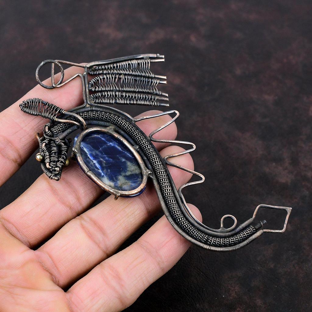Sodalite Pendant Copper Wire Wrapped Pendant Gemstone Jewelry Handmade Brand New Pendant Dragon Pendant Sodalite Copper Jewelry Wedding Gift