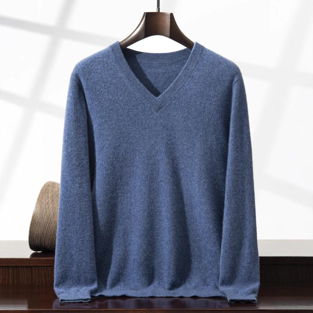 V-neck cashmere sweater simple commuter with shirt wear flat knitted top