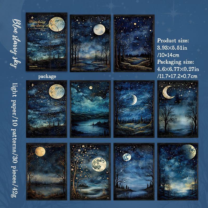 30Pcs/Pack Starry Sky Moon Phase Planet Night Scene Decoration Material Paper Perfect for Journal Scrapbooking DIY Supplies