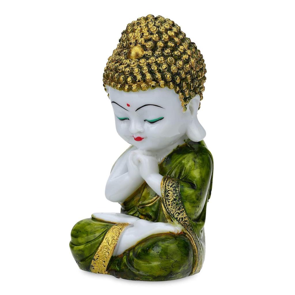 Figurka Buddy z żywicy poliestrowej Dekoracyjny eksponat Mały Mnich Dziecko Budda, (Zielony)