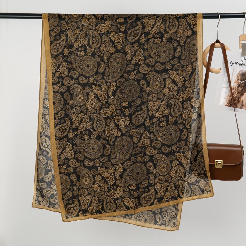 190*75Cm Bib Size Paisley Cotton Linen Scarf Muslim Hijab Women Ethnic Cashew Pattern Shawl Head Wraps Elagant Female Headscarf