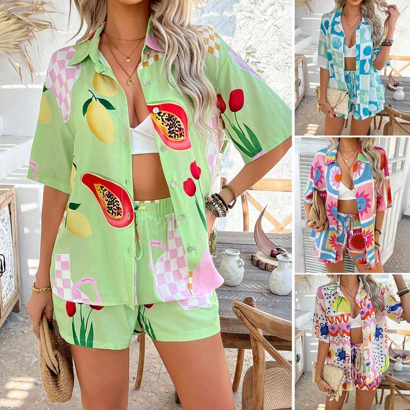 2025 Spring and Summer Cross-Border Women clothes European and American PO'MY Xiya Casual Holiday Style Contrast Color Print Short Pants