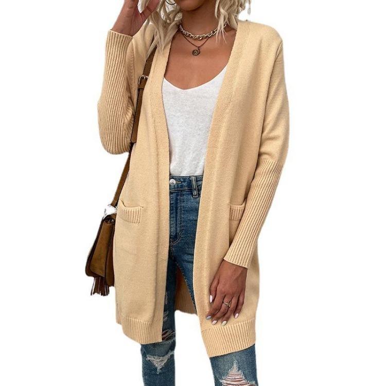Vintage Solid Color Loose Knitwear V-Neck Long Sleeve Cardigan Sweater Top for Autumn Winter