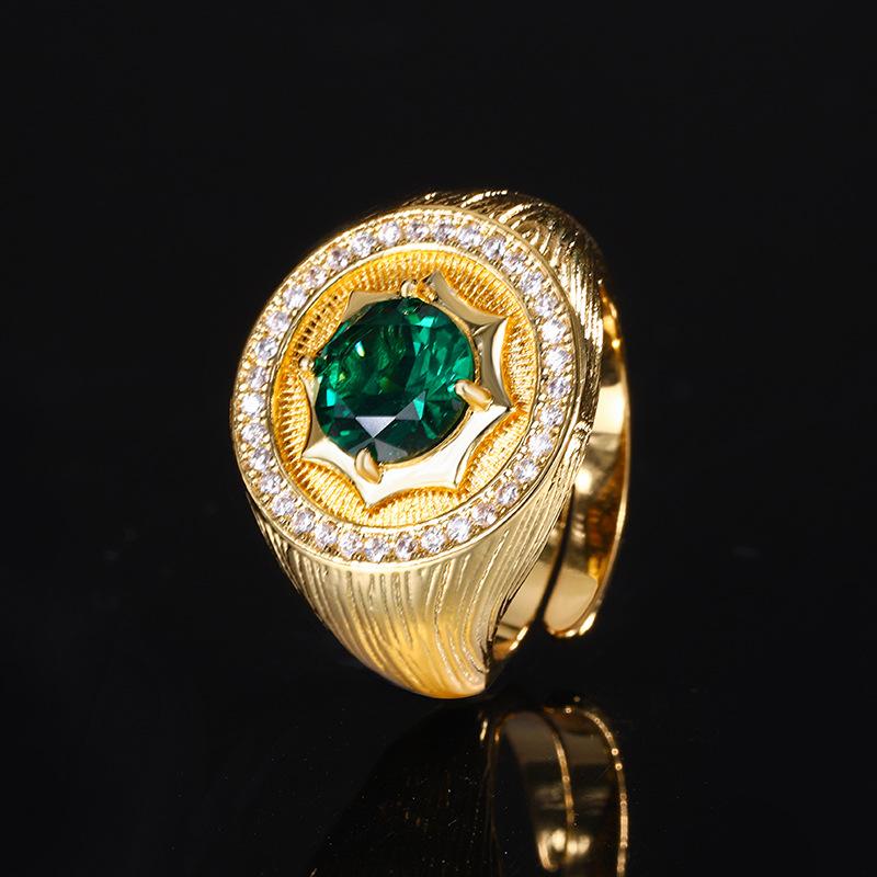 Jewelry Copper Bottom Gold-Plated Simulation Corundum Temperament Round Gold Ring Female 8Mm