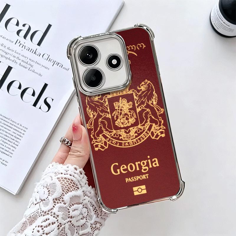 Georgia Passport Flag Plating Phone Case For Xiaomi Redmi Note 14 15 Pro Plus 13 12 11 11S 11T 10 9S 9 5G Anti-Fall Airabag Cove